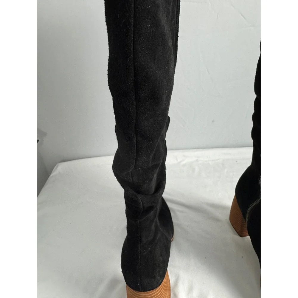 Kork-ease black Suede‎ Square Toe Slouchy Knee High Boots Size 9M